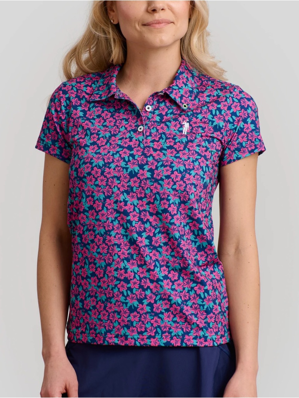 NWT William Murray Golf Polo Womens Shirt Remastered Floral Augusta Pink Blue